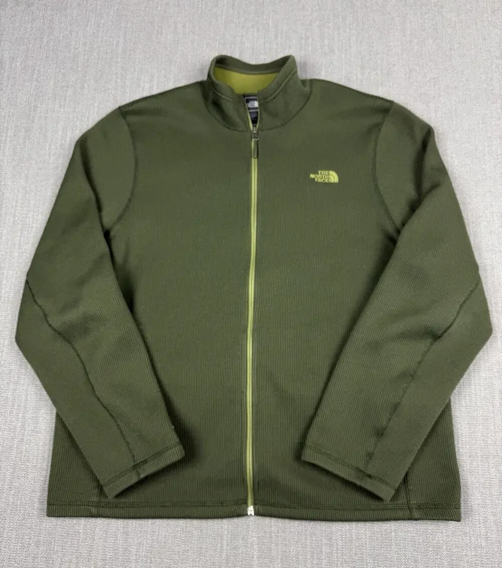 The North Face Waffle Fleece Full Zip Jacket Green Men’s XXL Textured Outdoor